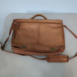 David King Boston Laptop Messenger Bag Briefcase Brown Leather vintage